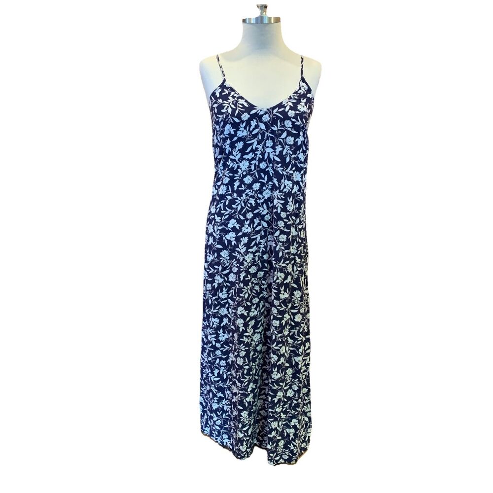 Floral Maxi Sun Dress Strappy Navy Blue Floral Sz Small TALL Old Navy Boho Beach